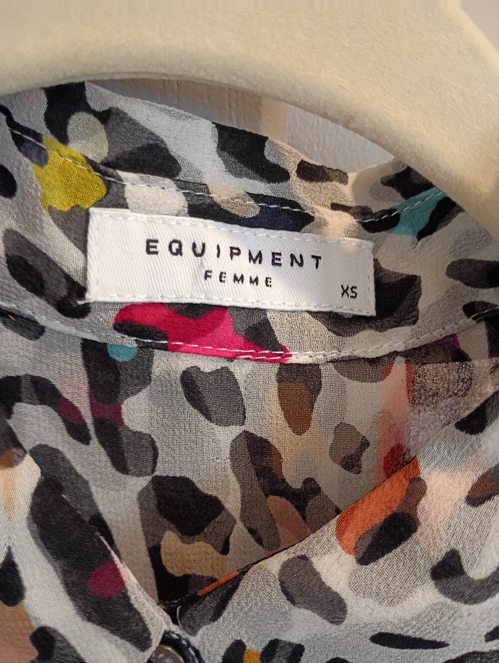 Equipment Multicolor Leopard Print Button-Front Blouse on White - Picture 2 of 3